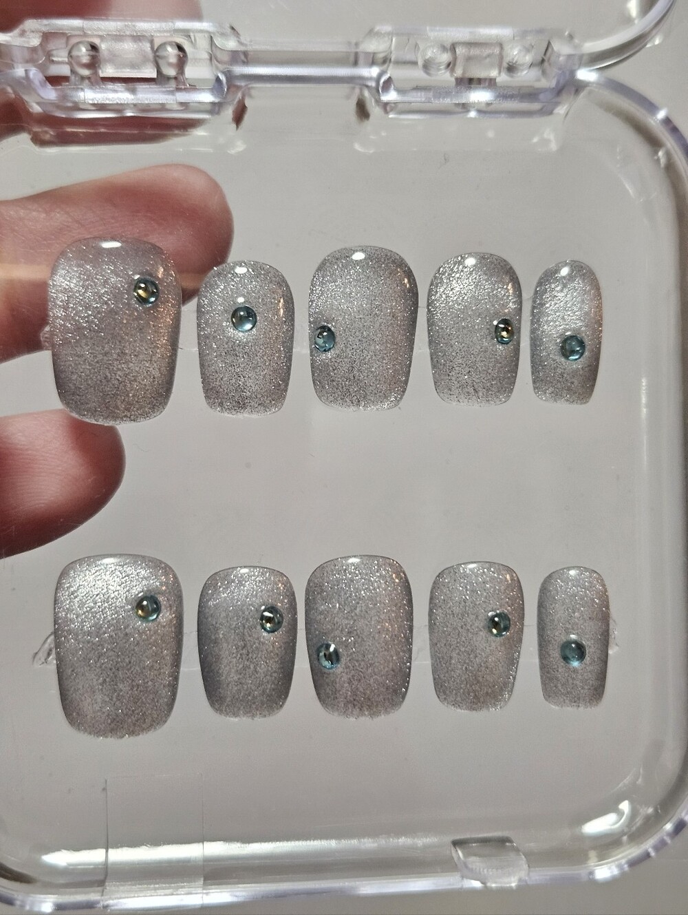 Silver Rhinestone Press-On Nail Set - Pack of 10